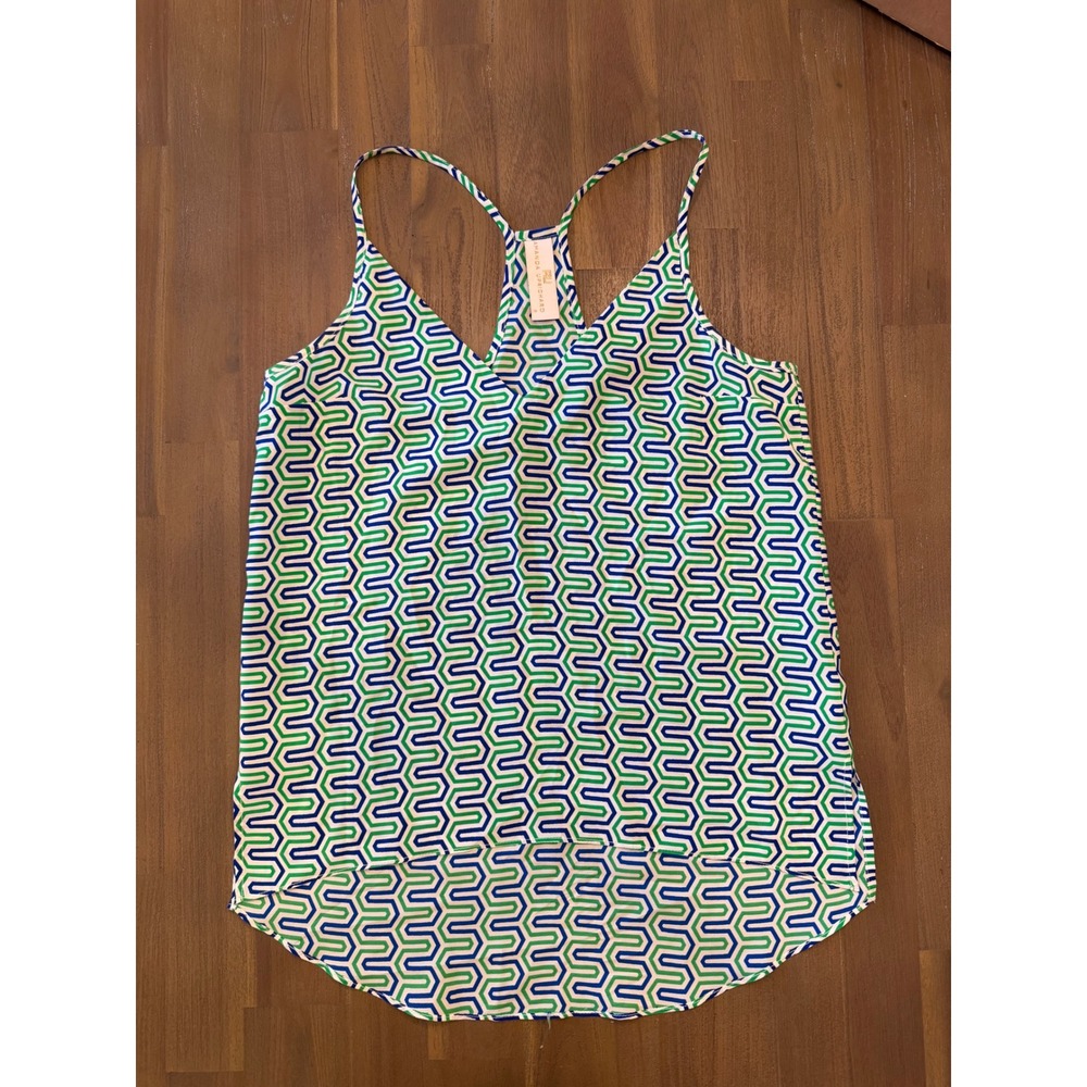 Amanda Uprichard Silk Geometric Cami Green‎ Blue Racerback Tank Top Small
